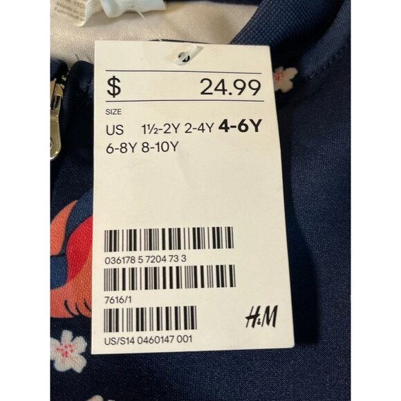 H&M Jacket Kid 4 Blue Mock Neck Floral Full Zip Pink Bird Festive Holiday School - Picture 2 of 10